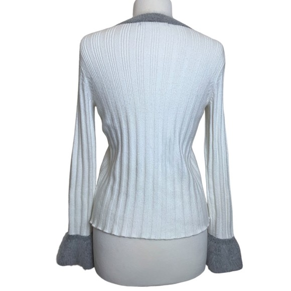 Gabby Isabella Angora Blend Ribbed Knit Crewneck Top Small Long Sleeve Fur Cuffs - Picture 2 of 8